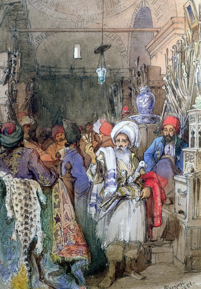 Verkäufer im überdachten Basar, Istanbul, 1851 von Amadeo Preziosi